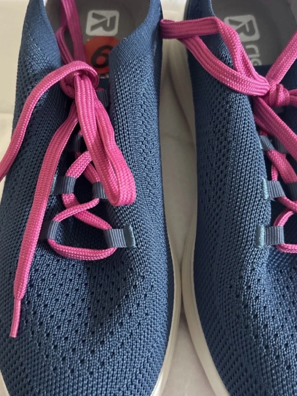 Rieker Navy Knit Sneakers with Pink Laces new